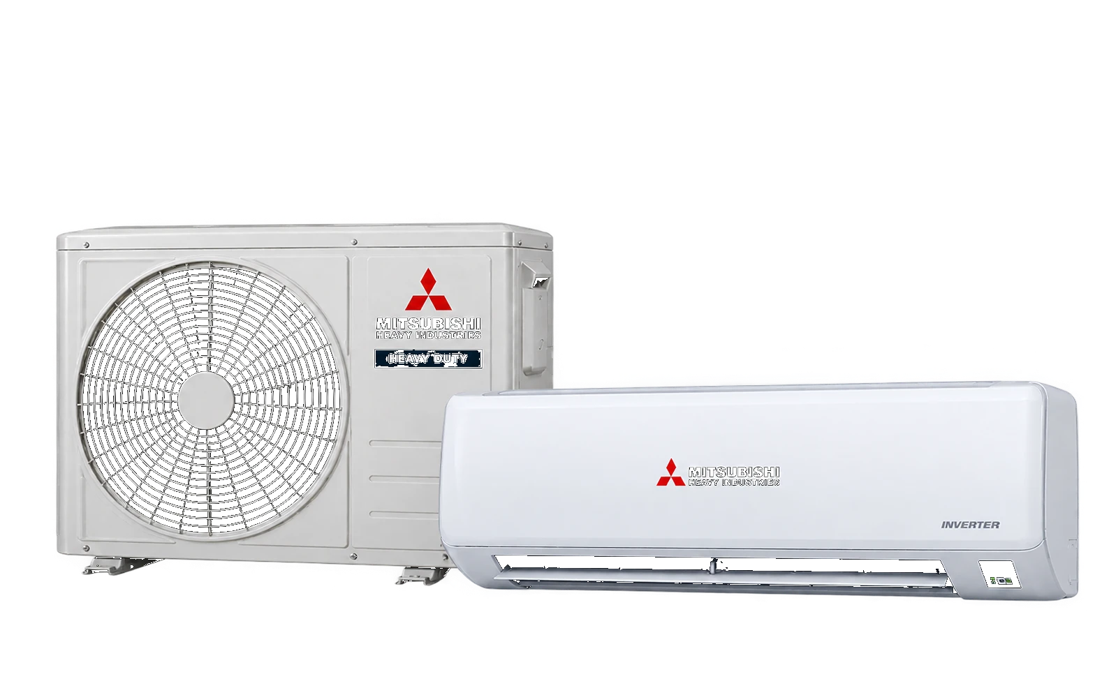 Mitsubishi Heavy Industries split AC — outdoor condenser and indoor wall unit