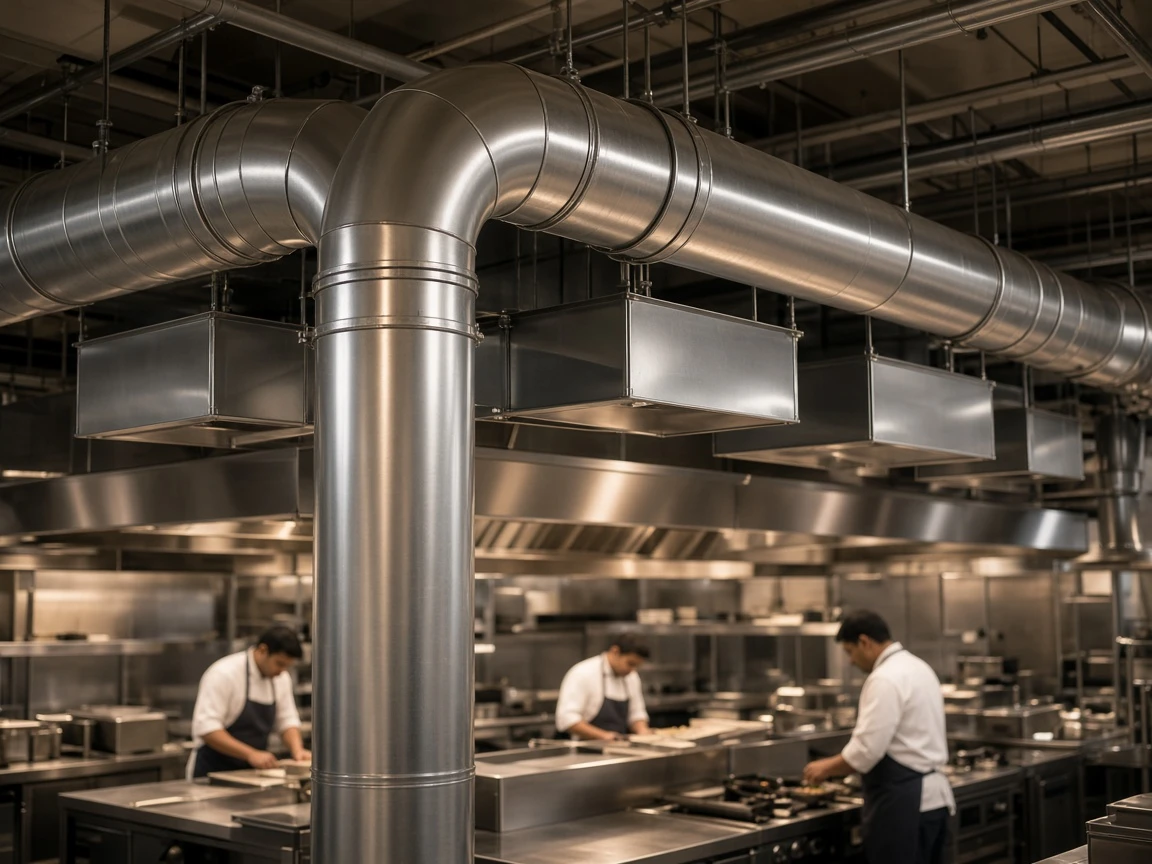 Commercial kitchen exhaust hood and ventilation ductwork