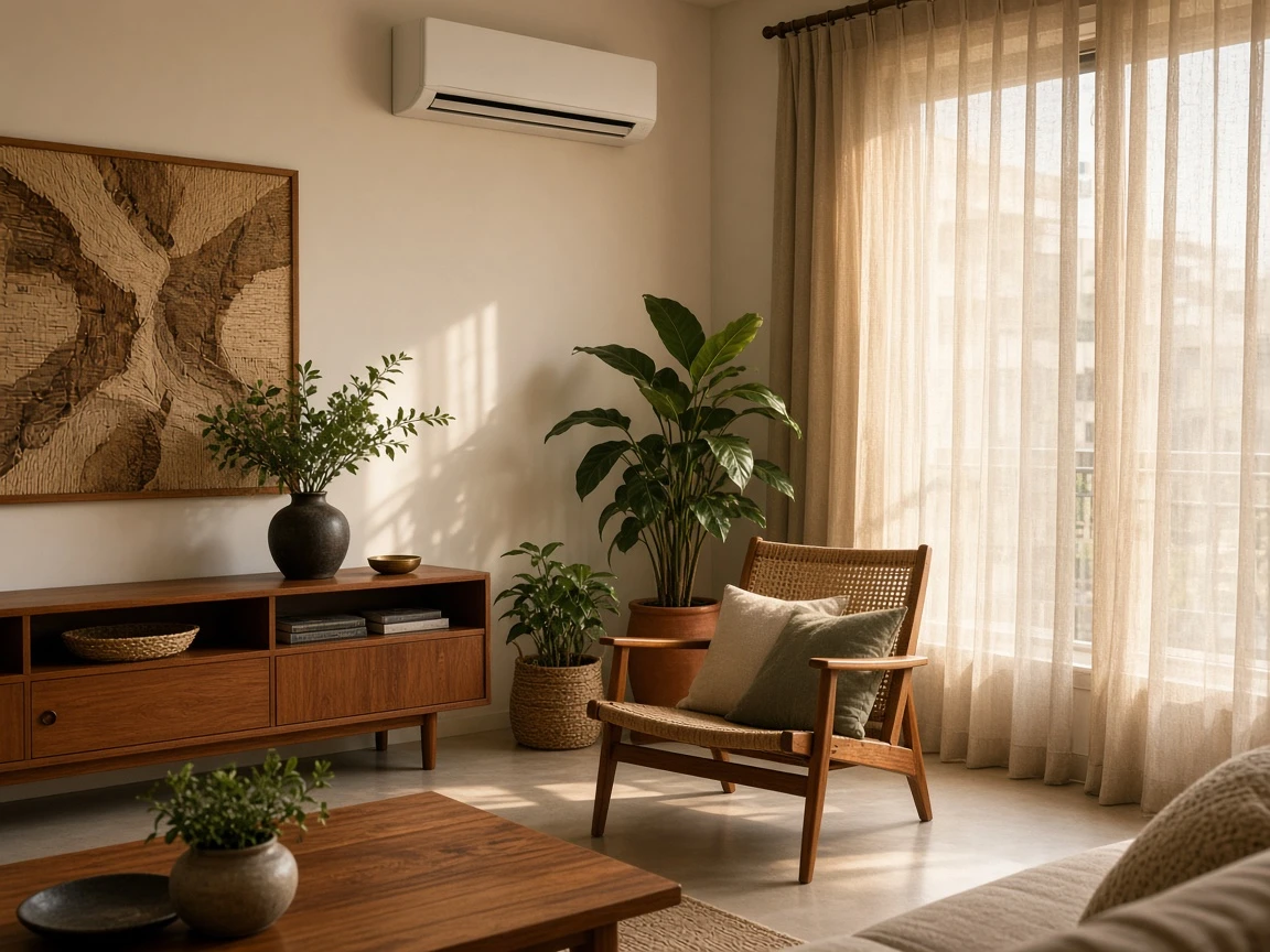 Wall-mounted split AC installed in a residential living room