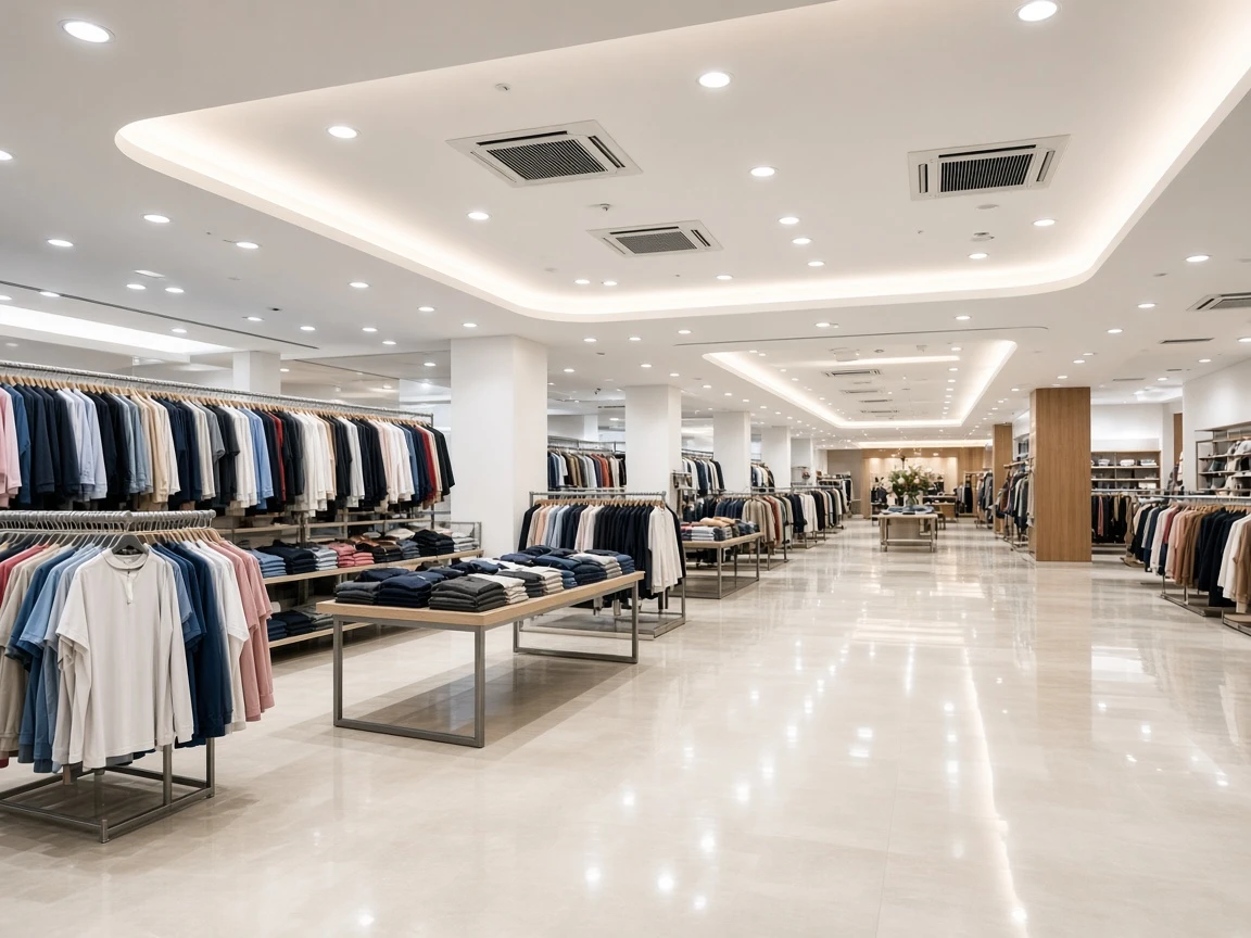 Retail showroom with ceiling cassette and ductable AC vents